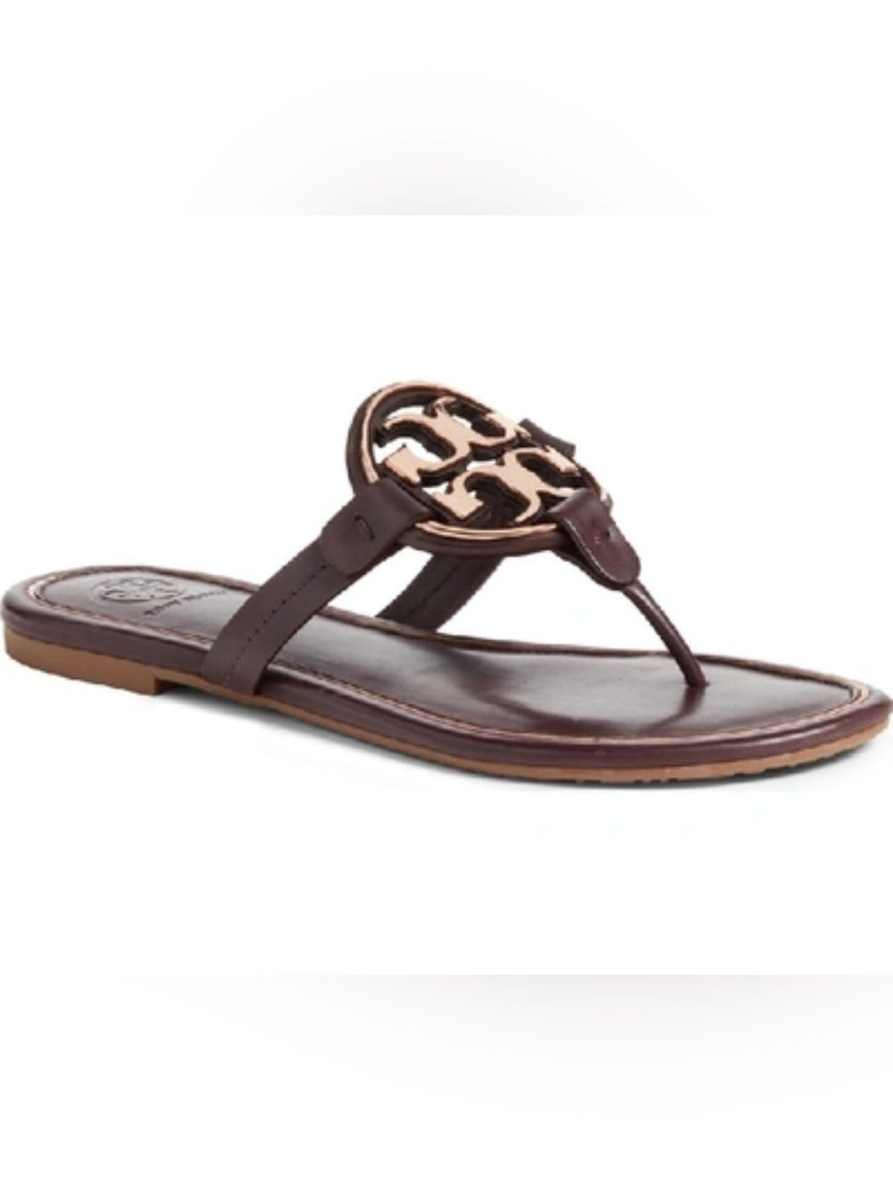 Tory Burch Miller Metal Malbec/Grape Leather Sandals with Gold Logo 10M